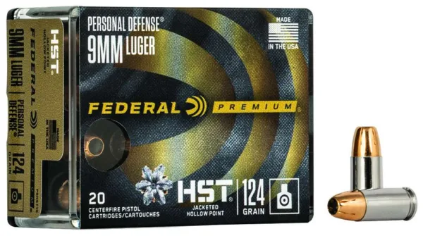 FEDERAL PREMIUM HST AMO 9MM 124GR HST JHP PERSONAL DEFENSE 20RD (10 BOX CASE)