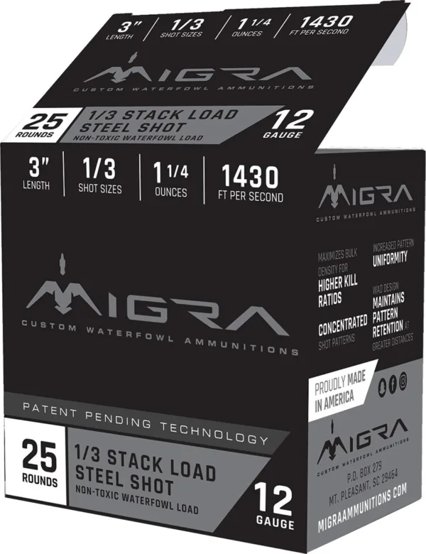 Migra Waterfowl Steel Shot Shotshells 12 ga 3" 1-1/4 oz 1430 fps #1#3 25/ct