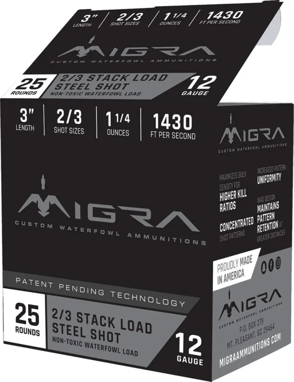 Migra Waterfowl Steel Shot Shot Shells 12 ga 3" 1-1/2 oz #2#3 1430 fps 25/ct