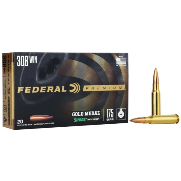 Federal Premium Gold Medal Sierra MatchKing Rifle Ammunition .308 Win 175 gr BTHP 2600 fps - 20/box