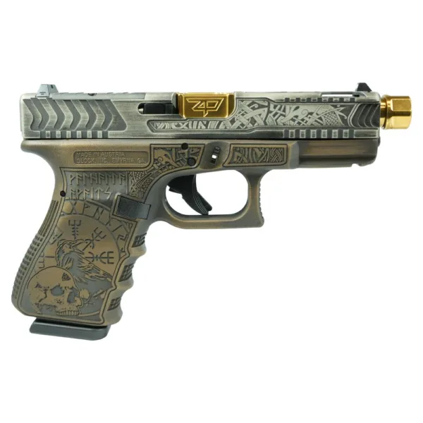 Glock 19 Gen 3 Custom "Viking Engraved Colonial Brown" Handgun 9mm Luger 15rd Magazines (2) 4.60" Zaffari Precision Threaded Barrel Austria