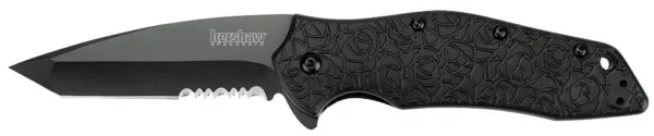 Kershaw Kuro Tanto Knife - Black / Partially Serrated
