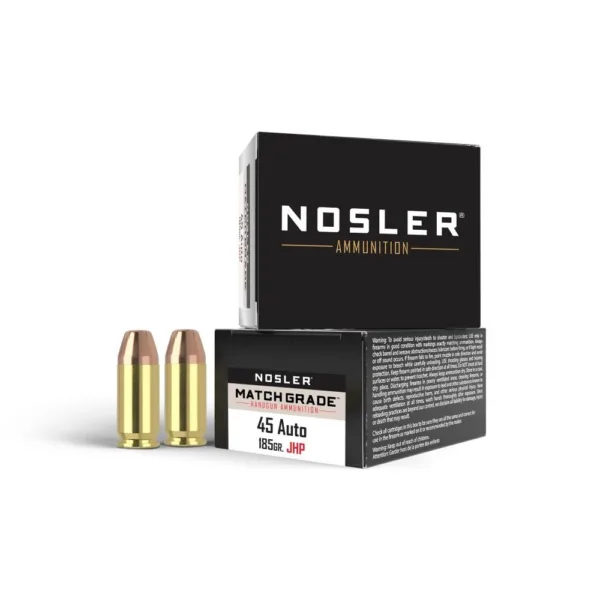 Nosler Match Grade Handgun Ammo .45 ACP 185 gr JHP 20/box
