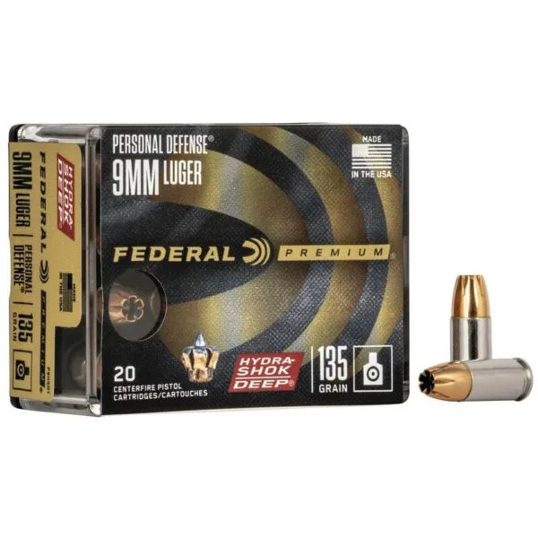 Federal Premium Hydra-Shok Deep Handgun Ammunition 9mm Luger 135gr HP 1060 fps 20/ct