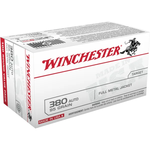 Winchester USA Handgun Ammunition .380 ACP 95 gr. FMJ 945 fps 100/ct
