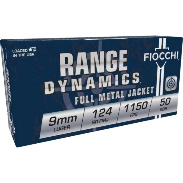 Fiocchi Pistol Shooting Dynamics Handgun Ammunition 9mm Luger 124 gr FMJ 1180 fps 50/box