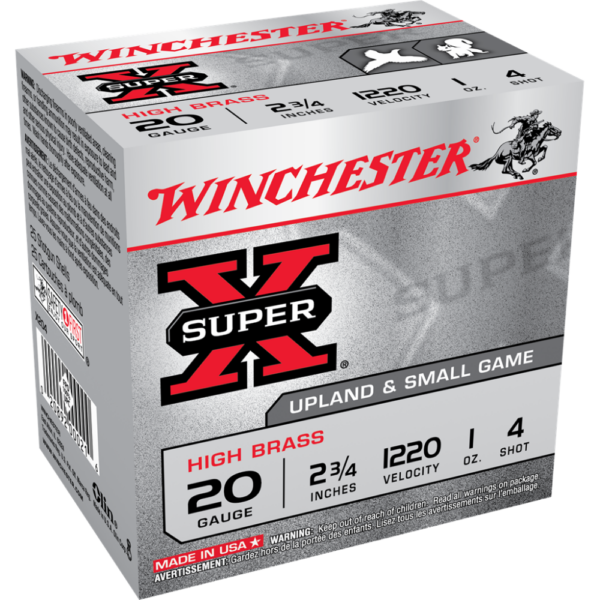 Winchester Super-X High-Brass Shotshells 20 ga 2-3/4" 1 oz 1220 fps #4 25/ct