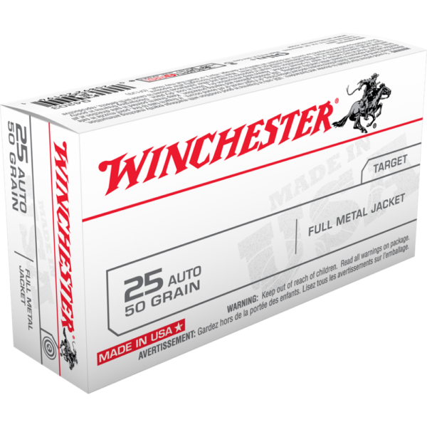 Winchester USA Handgun Ammunition .25 ACP 50 gr FMJ  50/ct