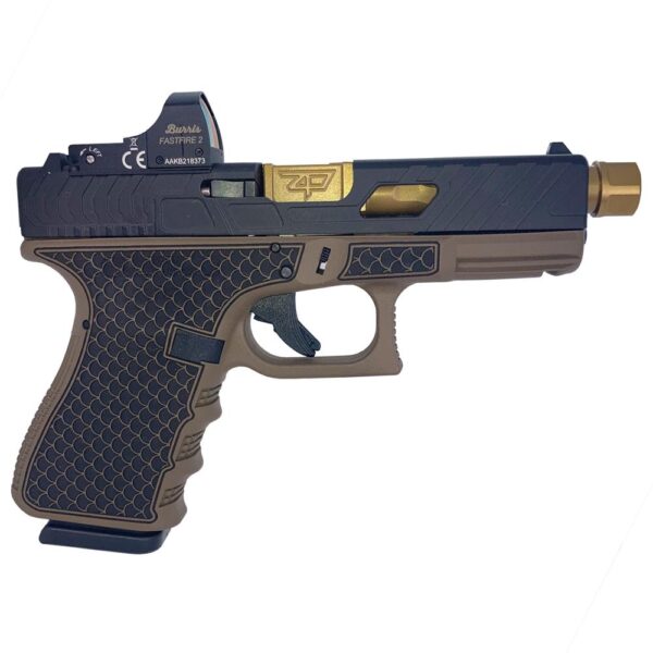 Glock 19 Gen 3 Custom "Tarpon FDE with Gold Barrel" Compact Handgun 9mm Luger 15/rd Magazines (2) 4.6" Threaded Gold Barrel Burris Fast Fire II Red Dot USA