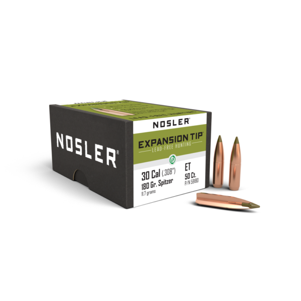 Nosler E-Tip Lead-Free Hunting Bullets .30 cal .308 180 gr SPTZ E-TIP 50/ct