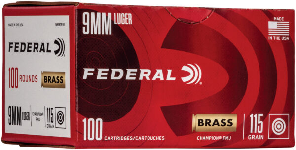FED CHAMPION BRASS CASE 9MM 115GR FMJ 100/5