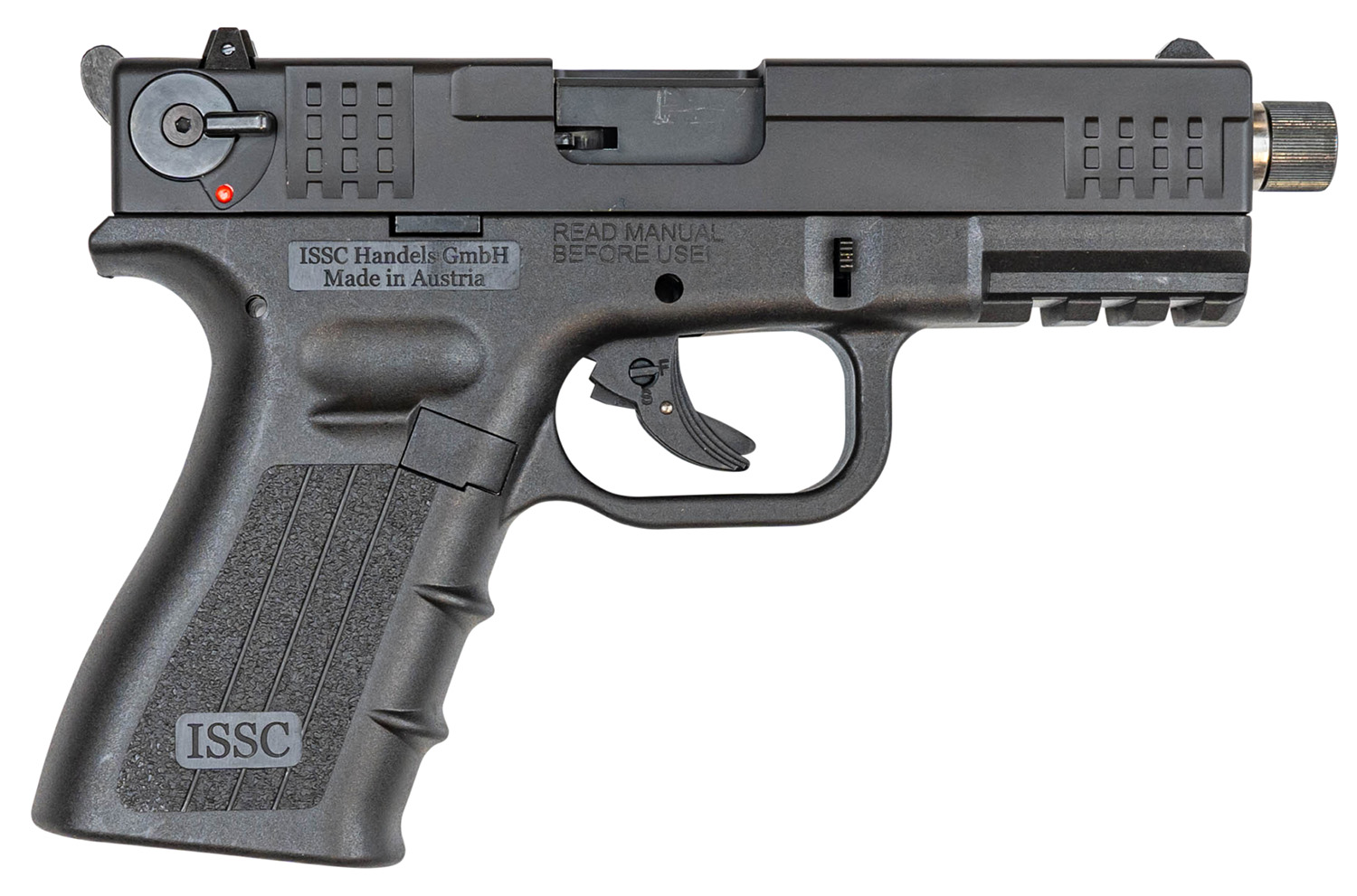 ISSC 111010 M22 Gen 2 22 LR 10+1 4.10" Threaded Barrel, Front & Rear Serrated Steel Slide, Polymer Frame w/Picatinny Accessory Rail, Black Textured Polymer Grip