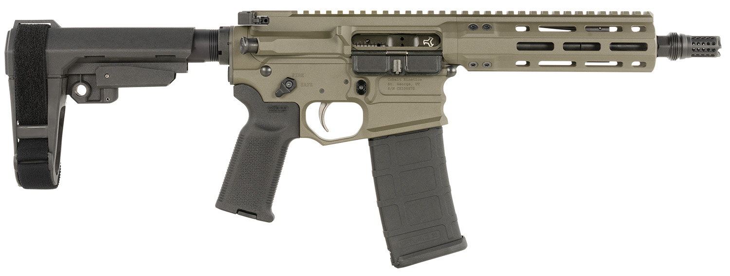 Cobalt Kinetics CKPROLITE30075CKG Pro Lite 300 Blackout 30+1 7.50" Black Melonite Barrel, CK Green Aluminum Receiver w/Picatinny Rail, Black Polymer SB Tactical SBA3 Brace, Black Polymer Grip